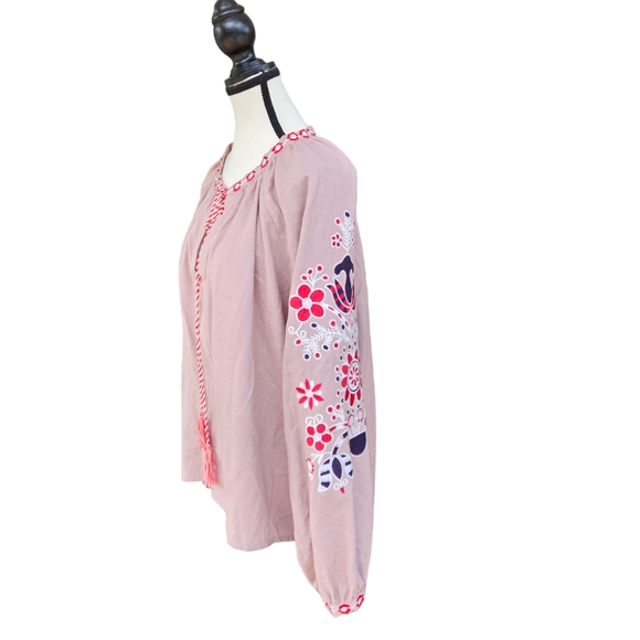 Free the Roses Embroidered Linen Blend Boho Peasant Tunic Size Small - Picture 2 of 10